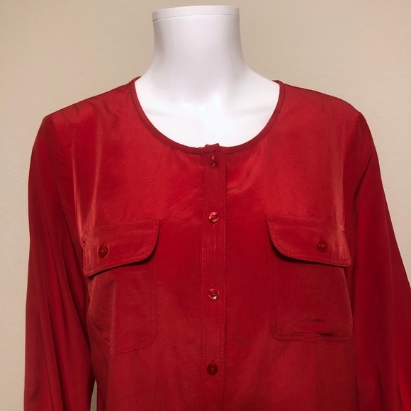 LOFT M coral red popover blouse - Picture 4 of 7
